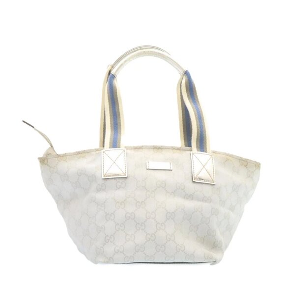 GUCCI Sherry Line GG Canvas Tote Bag Silver Blue - Picture 1 of 16